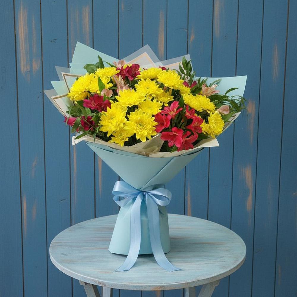 Букет цветов из: Альстромерии и Хризантемы в городе Учалы