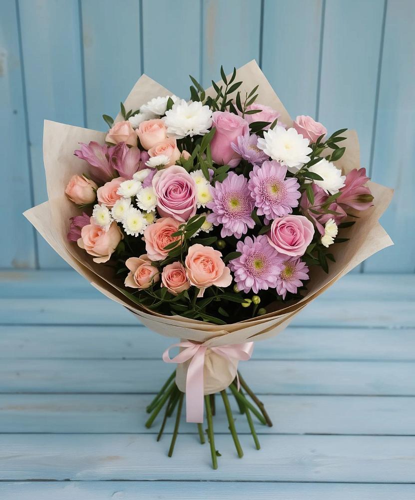 Букет цветов из: Хризантемы, Розы и Альстромерии в городе Учалы