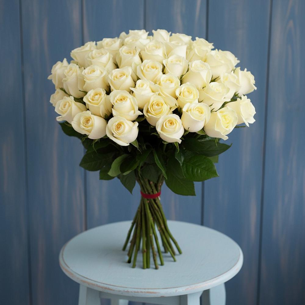 Букет 51 Белая роза Эдлесс Лав в городе Учалы