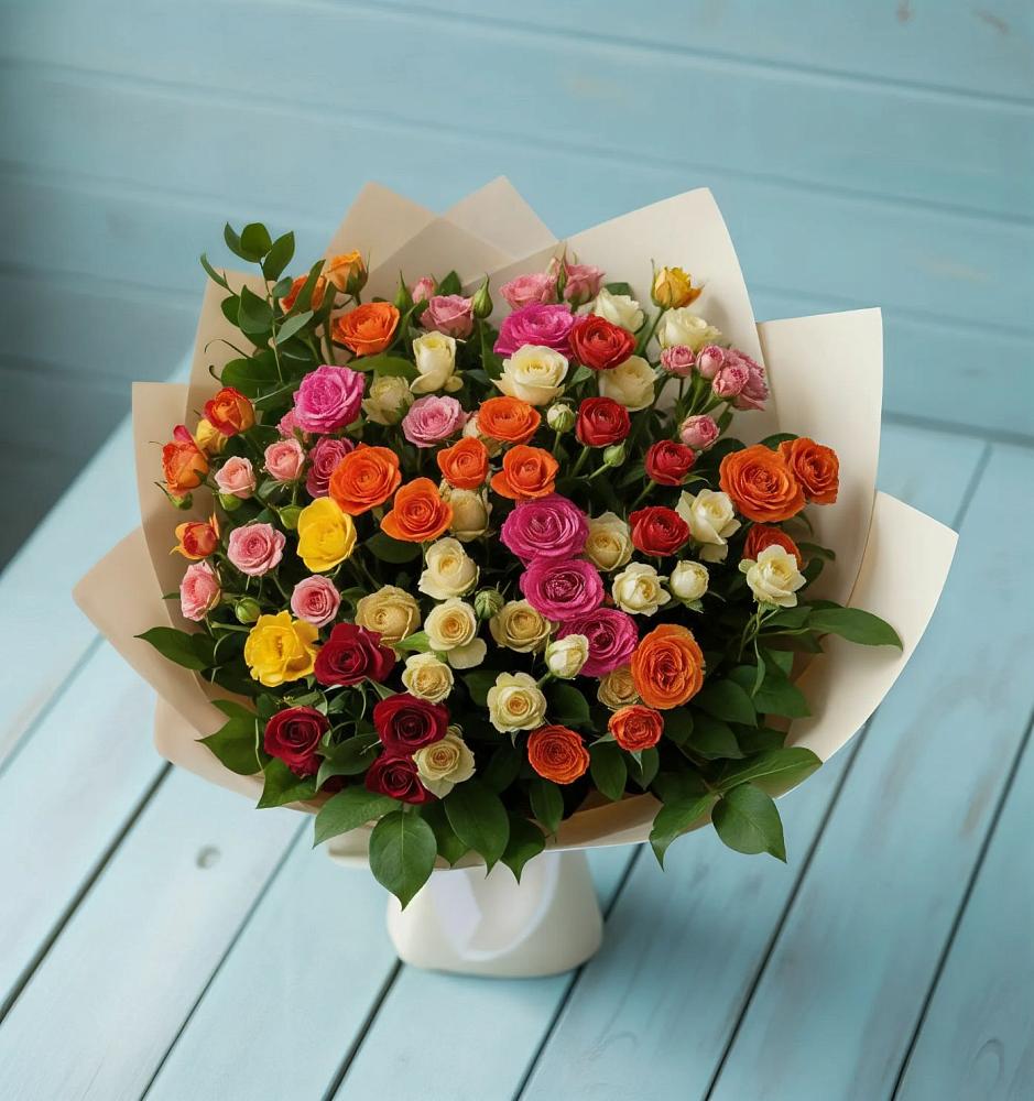 Букет Микс из разноцветных кустовых роз в городе Учалы