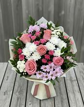 Букет цветов из:  Альстромерии, Гвоздики, Розы и Хризантемы в городе Учалы