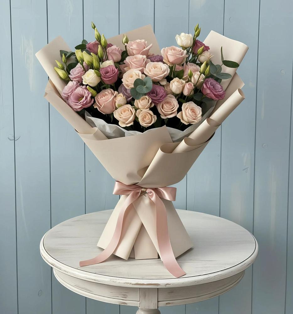 Букет цветов из: Розы и Лизиантусы в городе Учалы