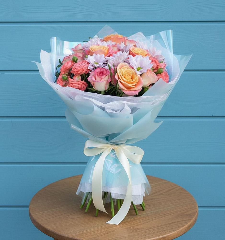 Букет цветов из: Хризантемы и Розы в городе Учалы