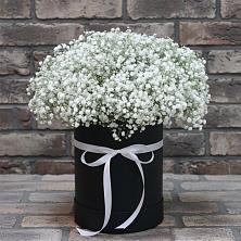 Цветочная композиция из Гипсофила в шляпной коробке в городе Учалы