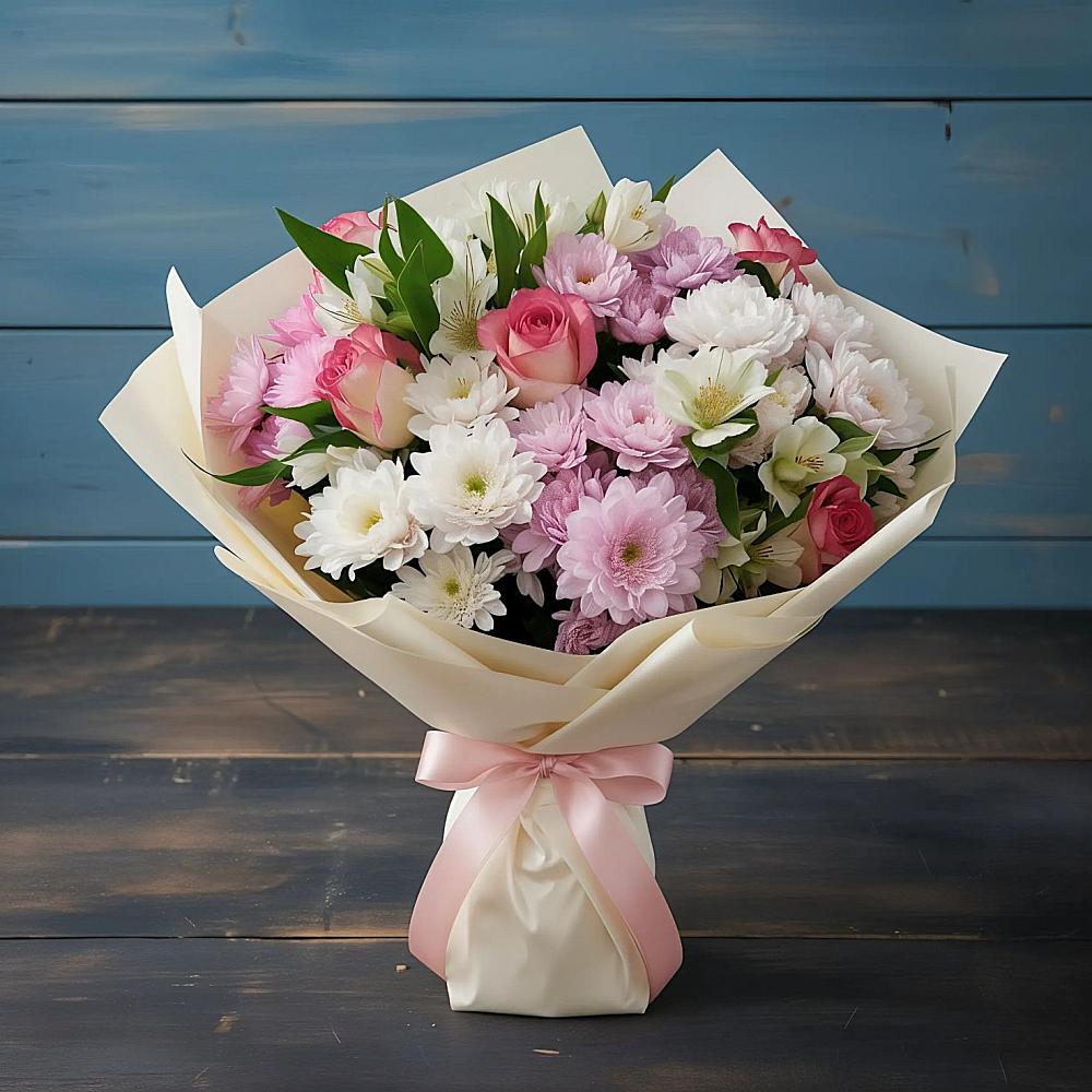 Букет цветов из: Хризантемы, Альстромерии и Розы в городе Учалы